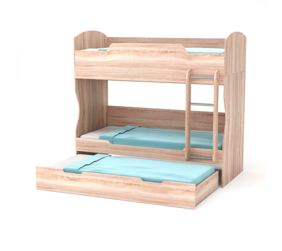 KOU Κρεβάτι Κουκέτα 203x93.2x185 Φυσικός Δρυς με Σκάλα και Βάση (τάβλες) Στρωμάτων και Επιπλέον Συρτάρι Κρεβάτι. 